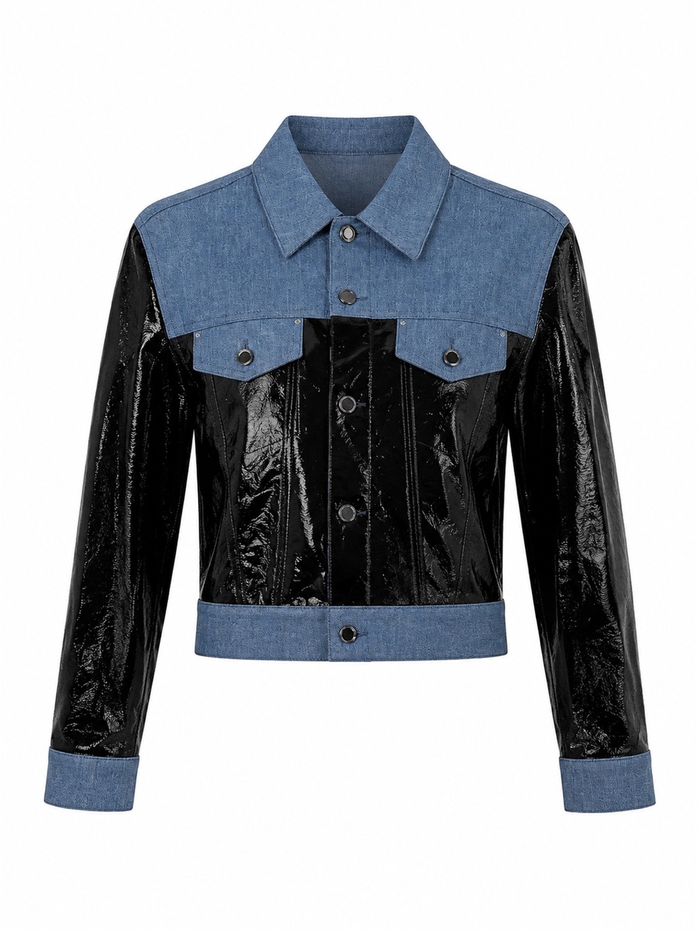 Hudson Jeans Patent Leather Jean Jacket Western Small Black Blue Trucker $300